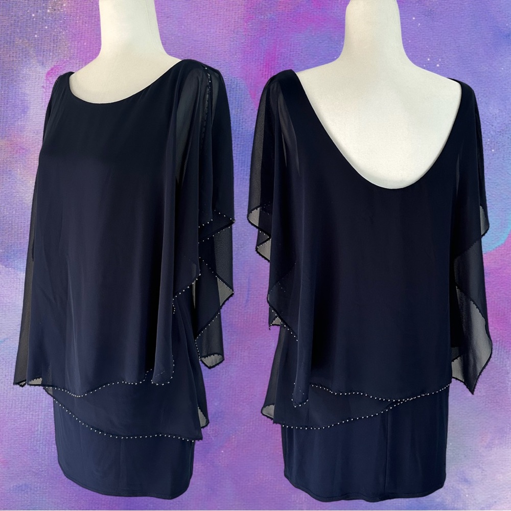 Laundry by Shelli Segal Draped Blue Chiffon Studded Stretch Shift Dress Size 8